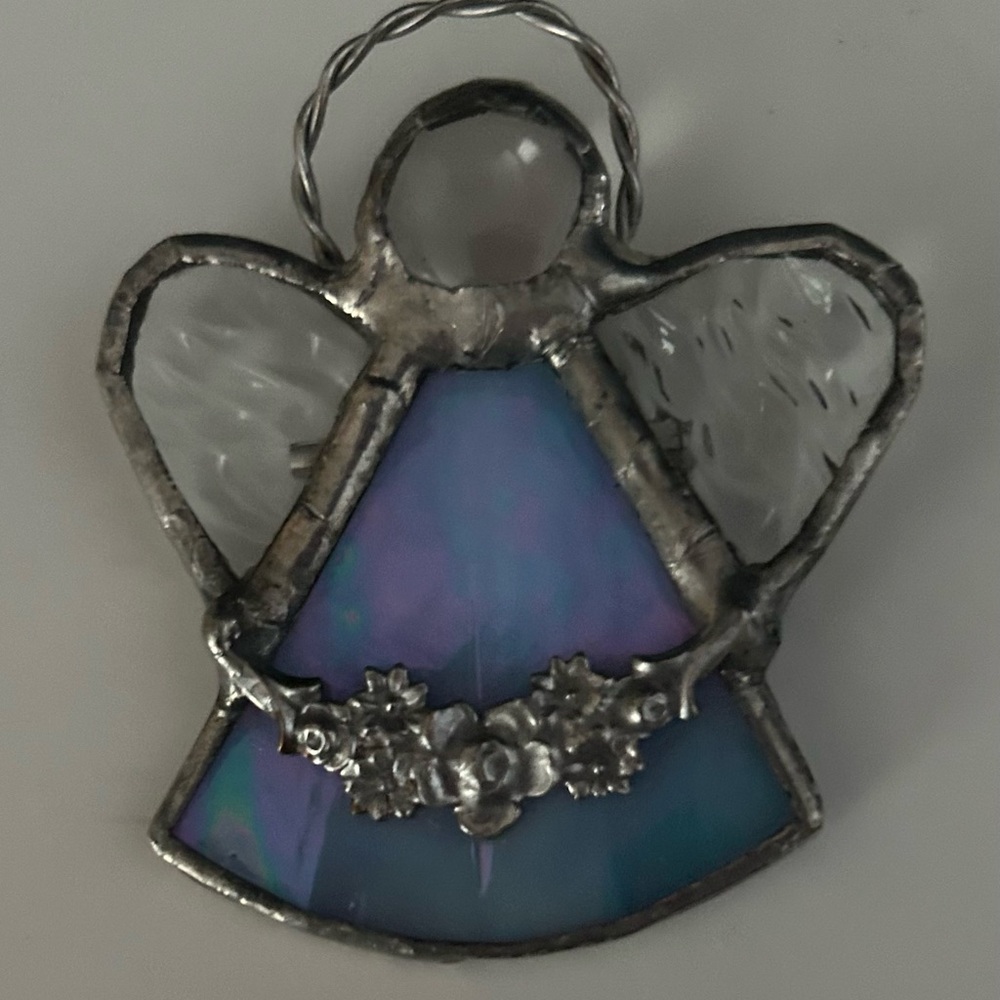 Unique Angel Pin. Handmade with clear and stained glass -with lead outline